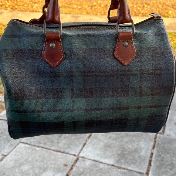 VINTAGE Ralph Lauren Green Plaid Speedy/Boston Medium Size Handbag - Picture 8 of 16